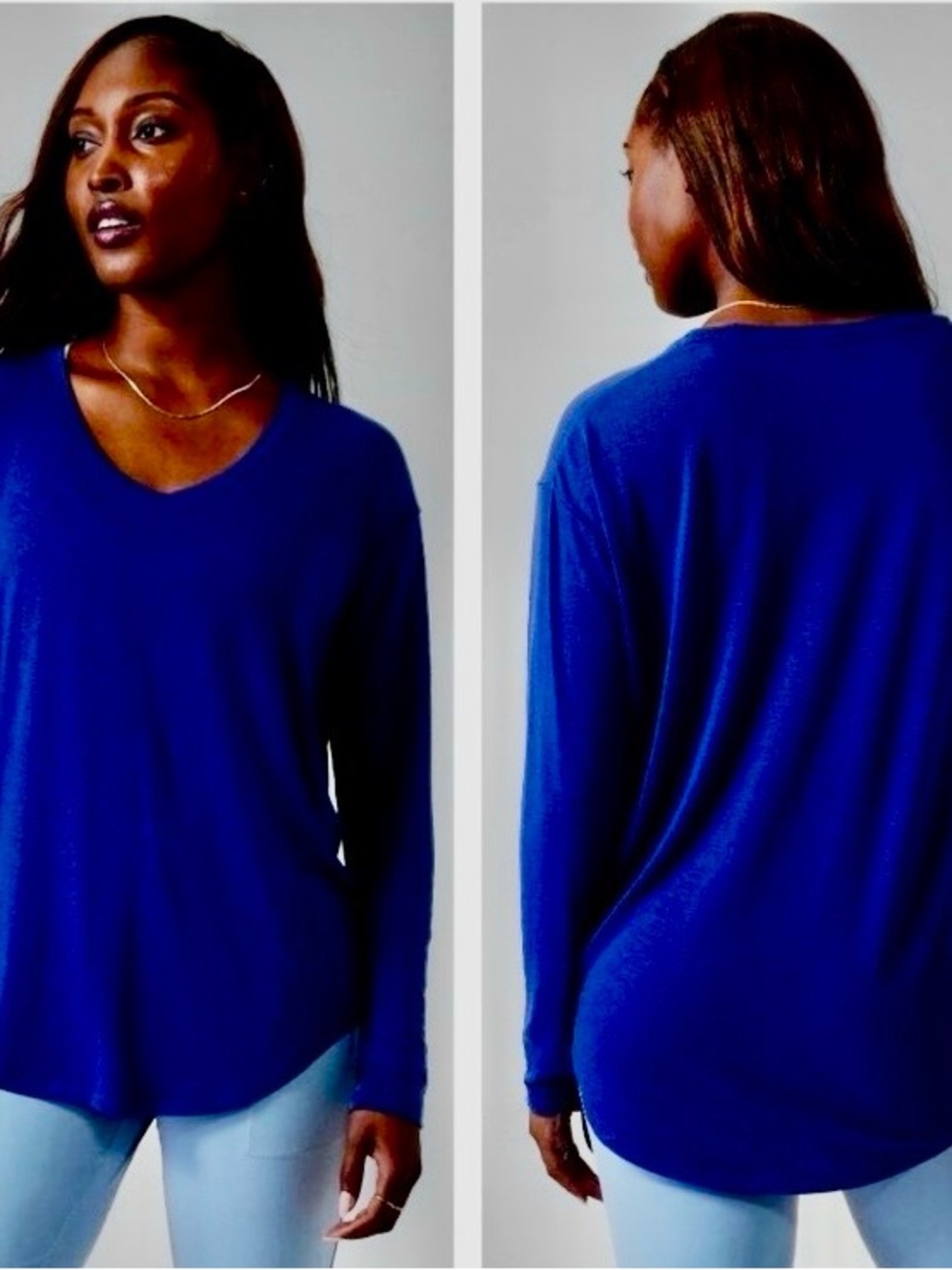 Athleta Cloudlight Relaxed V-Neck Long-Sleeve Top in Royal Blue